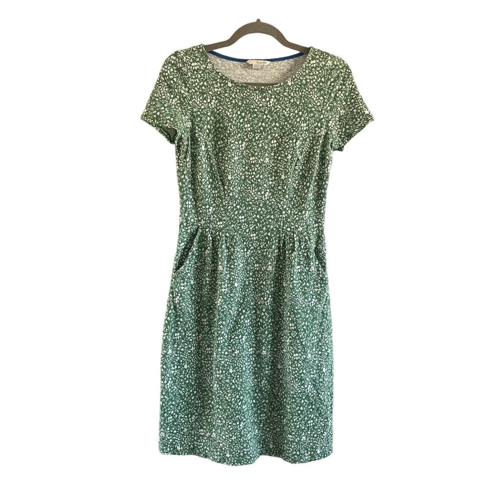 Boden Phoebe Green Floral Jersey Crew Neck Short Sleeve Knee Length Dress 6